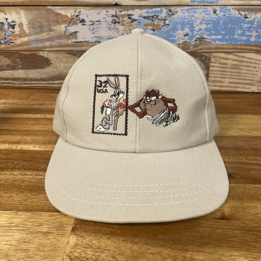 Vintage Looney Tunes Hat Cap Made USA Stamp Collection Bugs Bunny Taz Y2K